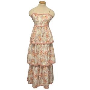 NWT CAROLINE CONSTAS Floral Tiered Ruffled BabyDoll Designer Cotton Maxi Dress M